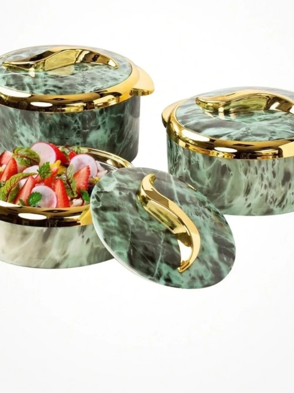 3Pcs Golden Touch Insulated Stainless-Steel Food Warmer - Green
